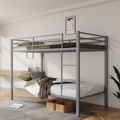 Metal Bunk Bed Twin Over Twin, Low Profile Bunk Bed Frame withBuilt-in Ladder, No Box Spring Required, Gray