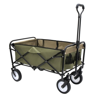 NAYSAYE Wagon Collapsible Utility Cart with Strapping System and Plastic Liner Set for Outdoor Use, Green, 35.04"*21.65"*38.98"