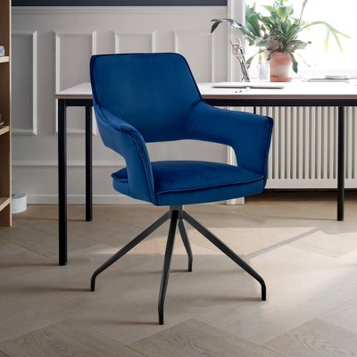 Dining Room Accent Chair in Blue Velvet with Black Finish