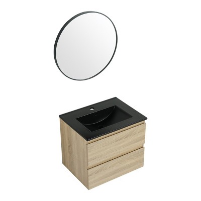 SEVOBAL Bathroom Storage Cabinets Wall Mounted Vanity With Black Sink And Soft Close Drawers for Modern Homes, Beige, 24"*18.3"*20.5"