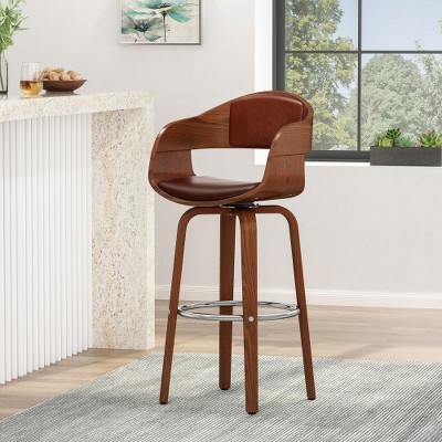 TiramisuBest Mid-Century Modern Upholstered Leather Swivel Barstool