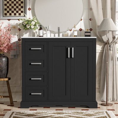 Whisen 36" Modern Bathroom Vanity with Ceramic Sink, Soft-Close Door, Adjustable Shelf & 3 Drawers