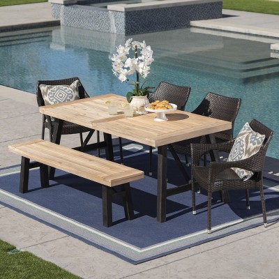 Hensley 6pc Acacia & Wicker Dining Set: Weather-Resistant, Garden Furniture - Christopher Knight Home