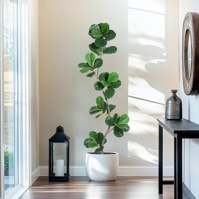 Artificial Fiddle Leaf Fig Tree - 6FT Fake Plant with Black Nursery Planter, Large Fake Tree ,Housewarming Gift