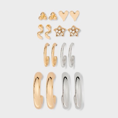 Floral and Heart Stud and Hoop Earring Set 8pc - Universal Thread™: Nickel-Free Metal, Post Closure