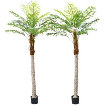 2Pcs Fake Palm Trees, 6.9ft Artificial Palm Tree Tropical Tree in Plastic Pot Decorative House Plants for Living Room Office