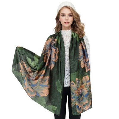Anna-Kaci Women's Luxury Floral Pattern Satin Scarf Lightweight Wrap Shawl Scarves for Evening Dresses