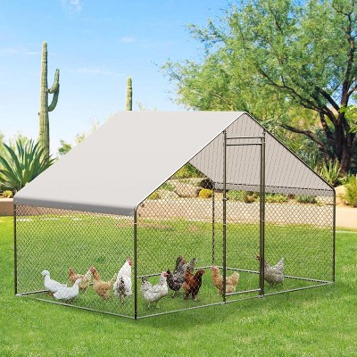 Large Metal Chicken Coop with Waterproof Cover,Walk-in Chicken Runs for Yard, Galvanized Wire Poultry Chickens Hen Pen Cage