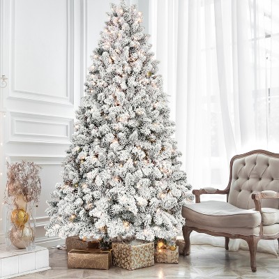 7FT Flocked Christmas Tree with 500 UL Lights and 45 Natural Pine Cones Ã¿ Snowy PVC Tips, 1124 Tips, Hinged Structure, Stable Metal Stand, Easy Setup