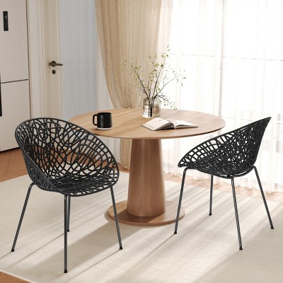 Outdoor Dining Chairs Set of 2,Patio Dining Chair with Iron Frame and Plastic Seat,Weather Resistant Dining Chair for Garden Balcony-Cuddlewood