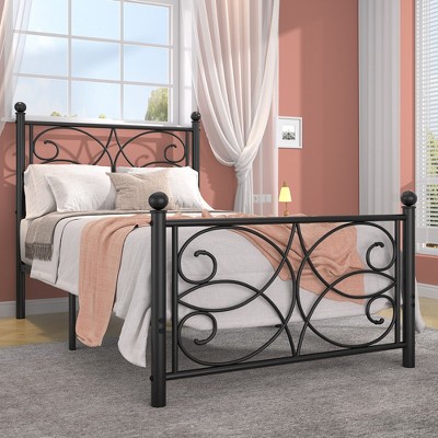 VECELO Twin/Full/Queen Size Bed Frame Metal Platform Bed with Headboard & Footboard, Heavy Duty Mattress Foundation, Black/White