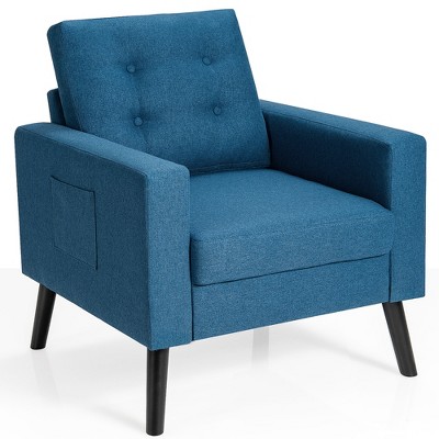 Costway Modern Tufted Accent Chair Fabric Armchair Single Sofa w/ Rubber Wood Legs Blue\ Beige\Grey