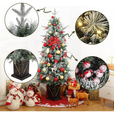 4.5FT Christmas Tree Faux Fros with Potted Base, Bi-Color 8-Mode and 108 LED Lights, Artificial Cedar for Entrances, Home Holiday Decor, Green