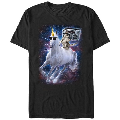 Men's Lost Gods Boombox Cat and Unicorn Space Song T-Shirt