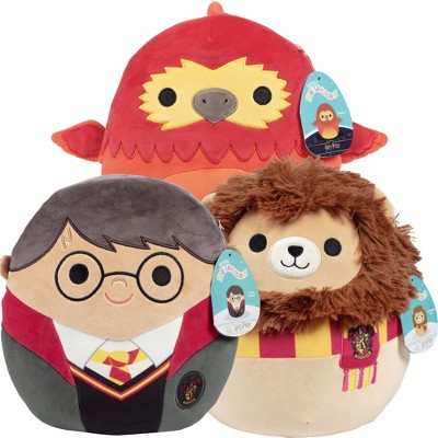 Squishmallows 10" Harry Potter Collection 3 Pack - Harry Potter, The Gryffindor Lion, and Fawkes The Phoenix! - Officially Licensed Jazwares Big Plush