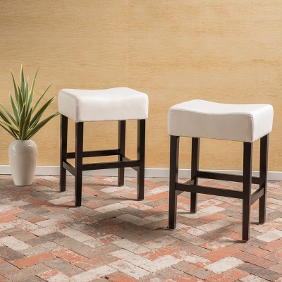 PAGED Saddle Bar Stools Set of 2, Modern Wooden Faux Leather Counter Height Bar Chair with Nailhead Trim for Bar, Kitchen, Dining Room