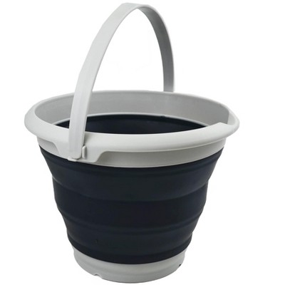 SAMMART Collapsible Plastic Bucket - Foldable Tub - Portable Space Saving Outdoor Container (Grey/Slate Grey, 8.5L Round)