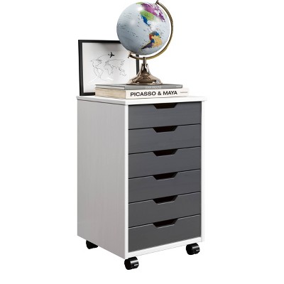 Trendfurn Omnia Wide 6 - Drawer Roll Cart Gray and White