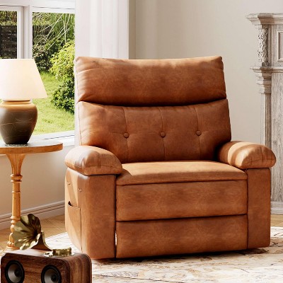 Oversized Leather Recliner Chair, Extra Wide Manual Recliner, Lazy Chair with 1.5X Sponge Comfort Arm and Back for Living Room, Bedroom