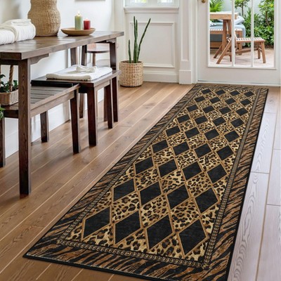 Checkered Area Rugs for Living Room Washable, Soft Low Pile Non-Slip Leopard Print Indoor Carpet Rugs for Entryway Bedroom Dining Room