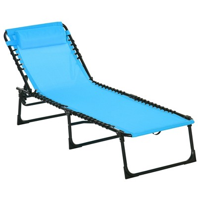 TIRAMISUBEST Folding Chaise Lounge Chair with Pillow, 4-Position Reclining, Bungee Mesh Seat for Pool, Beach, Yard & Patio - Blue