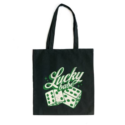 City Creek Prints Lucky Babe Dice Canvas Tote Bag - 15x16 - Black