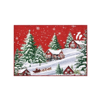 Coolmee Christmas Washable Rugs for Living Room Non-Slip Soft Christmas Tree and Deer No-Shedding Indoor Carpet for Living Room Dining Room Bedroom