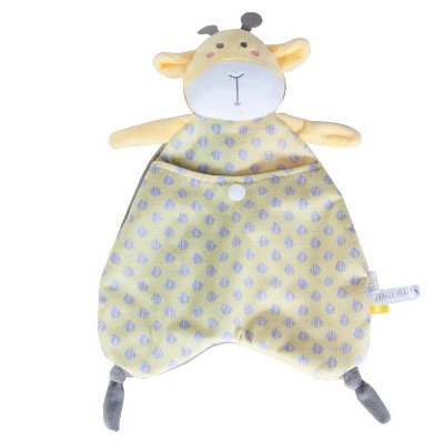 SARO Plush Snuggle Comforter - Yellow Giraffe: Sensory Tags, Ribbons, Knotted Legs & Pacifier Clip
