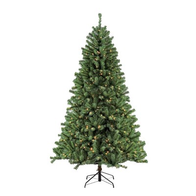 9ft Pre-lit Artificial Christmas Tree Full Newcastle Fir - Puleo: Hinged, Indoor Use, Incandescent Lights