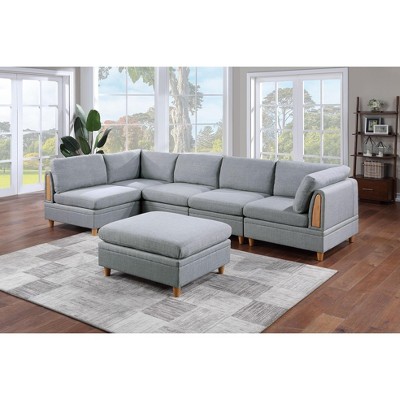 Okak Modern Convertible Sectional Sofa Couch with 2 Corner Wedges, 1 Armless Chairs, 2 Ottomans, Dorris Fabric 5pc Modular Sofa for Living Room