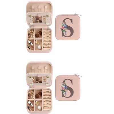 Unique Bargains Portable PU Leather Storage Display Holder Jewelry Box with Mirror Pink 3.9x3.9x2inch 2 Pcs