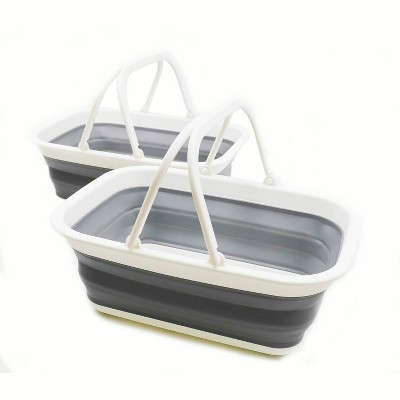 SAMMART 9.2L (2.37Gallon) Collapsible Tub with Handle Set of 2, White/Grey