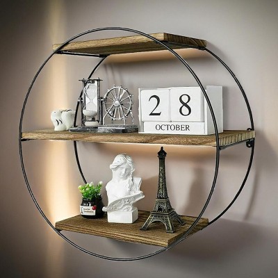 Artloge Vintage Round Wall Mounted Hanging Storage Shelf Bookshelf Cabinet Rack Geometric Circle Display Shelves Holder for Kitchen Office