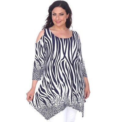 Women's Plus Size Antonia Cold Shoulder Tunic with Pockets - White Mark