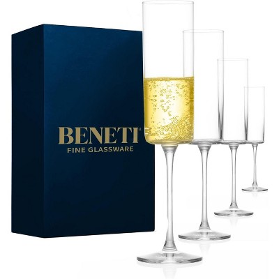 BENETI Square Champagne Glass Set of 4, 6 oz, Gift Ready, Dishwasher-Safe