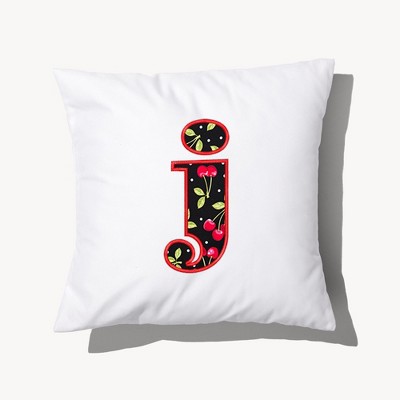 Personalization Mall Cherry Pop Initial Embroidered Applique Throw Pillow