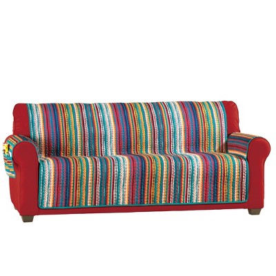 Collections Etc Vibrant Stripe Design Furniture Protector with Pockets