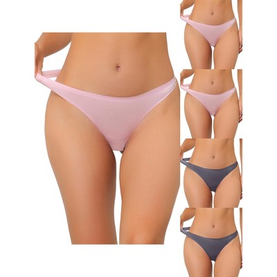 Allegra K Women's Unlined Satin Invisible Bikini Comfortable 5 Packs Thongs