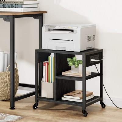 Under Desk Printer Stand, with 3 Storage Shelves, Mobile Heavy Duty Printer Cart with Lockable Wheels for Paper Storage, Home Office