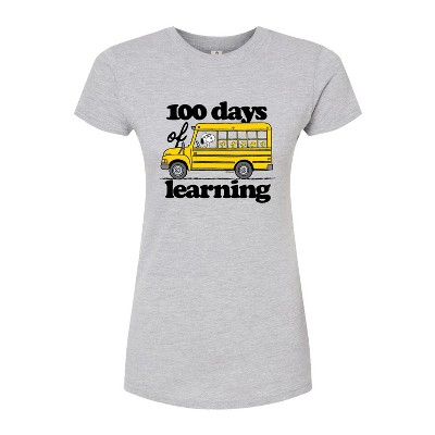 Women's - Peanuts - 100 Days Of Learning Fitted Graphic T-Shirt