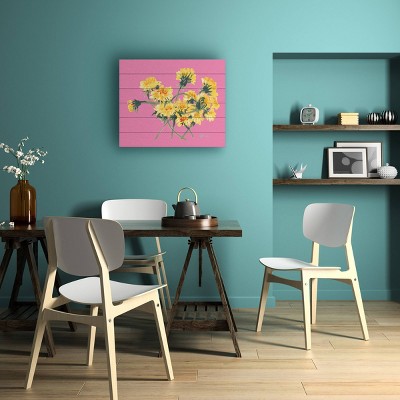 Trademark Fine Art Ania Zwara Yellow Dandelions on Pink Wood Slat Art