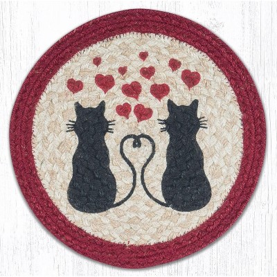 Earth Rugs Round Trivet – Love Cats Printed Braided Jute, 10"x10", Rustic Pet Lover Kitchen Decor