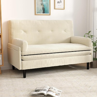 UNISOAR Queen Sleeper Sofa Bed Couch, Pull-Out Feature, 5 Adjustable Backrest, Removable Armrests, Ottoman & Storage for Living Room, Black/Beige/Gray