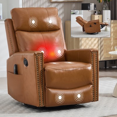 ChicFurnit Living Room Chair Arm Chair Accent Chair Leather Rocker Swivel Recliner with Massage Heat for Living Room, Red/Yellow/Blue/Orange/Brown