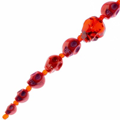 John Bead 6.5in Red Assorted Halloween Skull Bead Strand