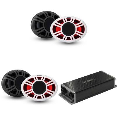 Kicker Marine KPX300.4 Powersports Amp & (2) 6x9" HLCD Marine LED Speakers