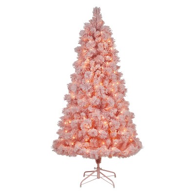 7ft. Holiday Pink Cashmere Artificial Christmas Tree with 300 LED Lights & 599 Branches – Playful Festive X-Mas Showpiece