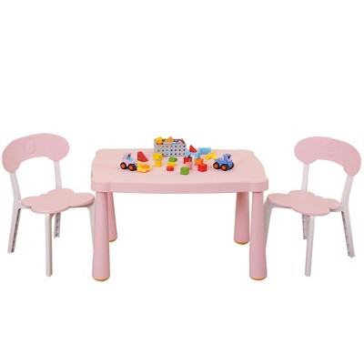 DOMETOUR Kids Table and Chair Set, 3 Piece Toddler Activity Table for Reading, Drawing, Playroom, Preschool (White/Pink)