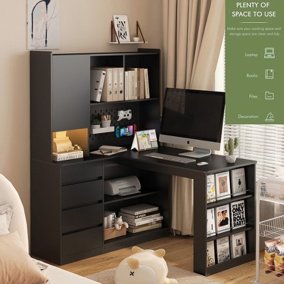 Sapphtopaz L Shaped Desk Home Office Desks Computer Desk with Hutch, Bookshelf, Drawers Outlets Gaming Desk Office Desk Study Table for Home Office