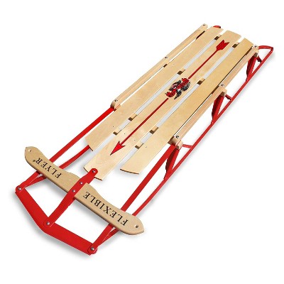 Flexible Flyer Metal Runner Steel and Wood Snow Slider Sled with Steering Bar and Triple Knee Construction, Red